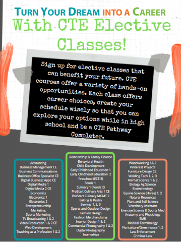It's time to start thinking about what classes you want to add to your schedule next year! Join CTE classes and work towards being a Pathway Completer!